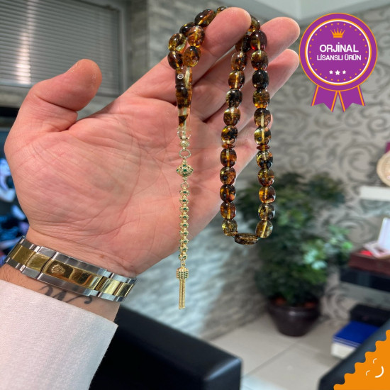 Özel Püskül Takımlı Damla Kehribar Tesbih Bna384,Damla Kehribar Tesbih