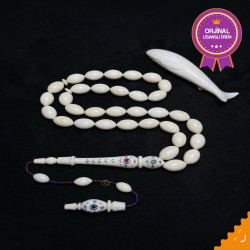 Özel Usta İşçilikli Sistemli Koleksiyonluk Altın Kakma Altın Kafes Yakut Zümrüt Ve Safir Taş İşlemeli Fildişi Tesbih Fd64