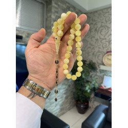 Özel Usta İşçilikli Altın Kafes Sefir Taş Damla Kehribar Tesbih Bna427