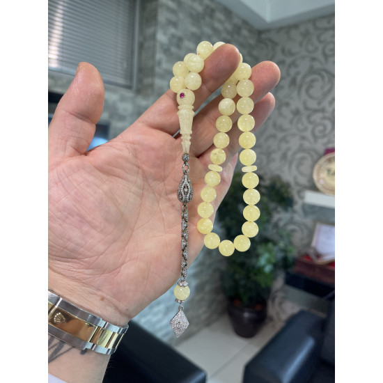 Özel Püskül Takımlı Altın Kafes Yakut Taş Damla Kehribar Tesbih Bna417,Damla Kehribar Tesbih