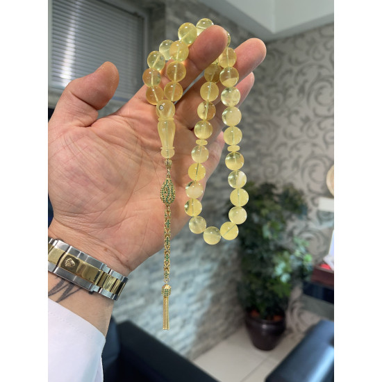 Özel Usta İşçilikli Pırlanta Takma Damla Kehribar Tesbih Bna426,Damla Kehribar Tesbih