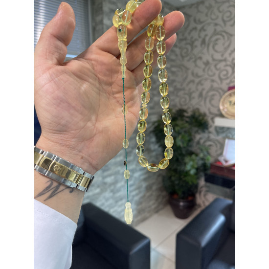 Özel Usta İşçilikli Altın Kafes Zümrüt Taş Damla Kehribar Tesbih Bna430,Damla Kehribar Tesbih