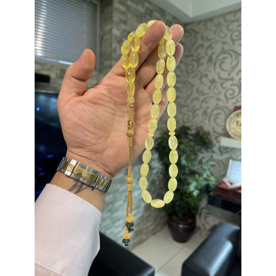 Özel Usta İşçilikli Trabzon Kazazlı Pırlanta Takma Damla Kehribar Tesbih Bna422,Damla Kehribar Tesbih