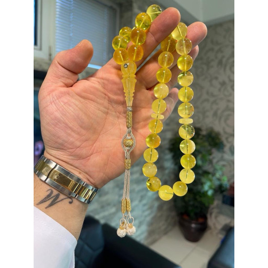 Özel Usta İşçilikli Trabzon Kazazlı Pırlanta Takma Damla Kehribar Tesbih Bna433,Damla Kehribar Tesbih