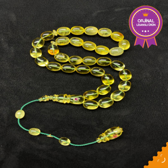 Özel Usta İşçilikli Altın Kafes Yakut İşlemeli Damla Kehribar Tesbih Bna445,Damla Kehribar Tesbih