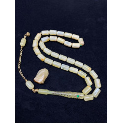 Özel Usta İşçilikli Altın Kakma Altın Kafes Zümrüt Takma Damla Kehribar Tesbih Bna316