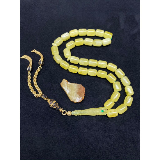 Özel Usta İşçilikli Altın Kakma Altın Kafes Zümrüt Takma Damla Kehribar Tesbih Bna318,Hayvansal Tesbih Tesbih