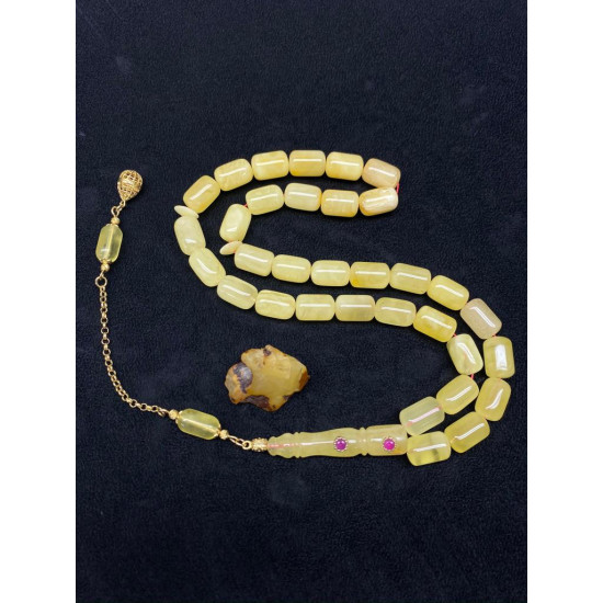 Özel Usta İşçilikli Altın Kakma Altın Kafes Zümrüt Takma Damla Kehribar Tesbih Bna327,Hayvansal Tesbih Tesbih