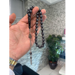 Özel Usta İşçilikli Abanoz Ağacı Üzeri Gümüş Kakma Tesbih Ag855