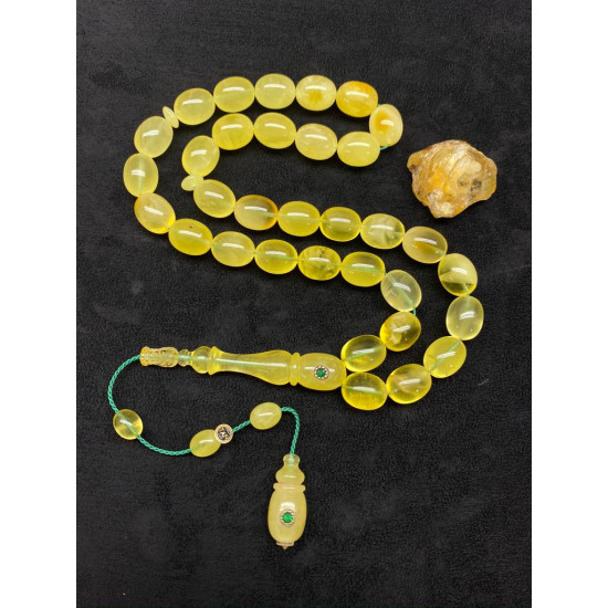 Özel Usta İşçilikli Sistemli Altın Kakma Altın Kafes Zümrüt Takma Damla Kehribar Tesbih Bna321,Hayvansal Tesbih Tesbih