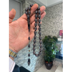 Özel Usta İşçilikli Sistemli Abanoz Ağacı Üzeri Gümüş Kakma Tesbih Ag87