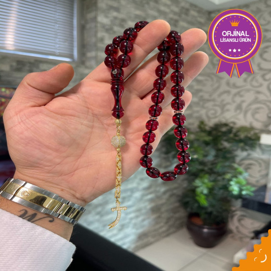 Özel Püskül Takımlı Ateş Kehribar Tesbih Ak1481,Ateş Kehribar Tesbih