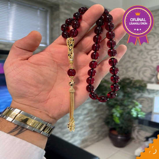 Özel Püskül Takımlı Ateş Kehribar Tesbih Ak1487,Ateş Kehribar Tesbih