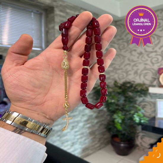 Özel Püskül Takımlı Ateş Kehribar Tesbih Ak1491,Ateş Kehribar Tesbih