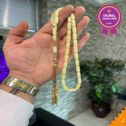 Özel Usta İşçilikli 14 Ayar Altın Püskül Altn Kakma Ve Altın Kafes Zümrüt Taş Damla Kehribar Tesbih Bna361