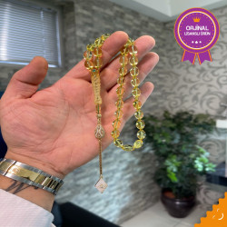 Özel Usta İşçilikli Sarma İmame Ve Delme İşlemeli 14 Ayar Altın Kafes Ve Zümrüt Kakma Damla Kehribar Tesbih Bna357