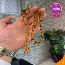 Özel Usta İşçilikli Altın Kafes Yakut Taş Trabzon Kazazlı Damla Kehribar Tesbih Bna358