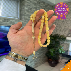 Özel Usta İşçilikli 14 Ayar Altın Püskül Altın Kakma Ve Yakut Taş Damla Kehribar Tesbih Bna360