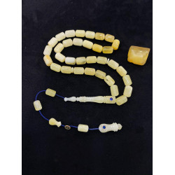 Özel Usta İşçilikli Oyma İmameli Altın Kafes Saphire Kakmalı Koleksiyonluk Damla Kehribar Tesbih