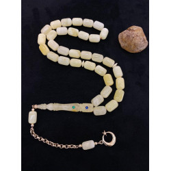 Özel Usta İşçilikli Zümrüt Sapphire Kakmalı 10X14Mm Damla Kehribar Tesbih