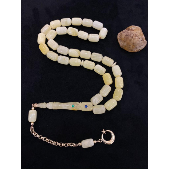 Özel Usta İşçilikli Zümrüt Sapphire Kakmalı 10X14Mm Damla Kehribar Tesbih,Damla Kehribar Tesbih