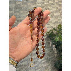 Özel Usta İşçilikli Zümrüt Yakut Ve Altın Kakmalı 14 Ayar Altın Püskül Takımlı Turtle Shell Tesbih