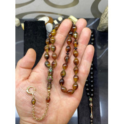 Özel Usta İşçilikli Zümrüt Yakut Ve Altın Kakmalı 14 Ayar Altın Püskül Takımlı Turtle Shell Tesbih