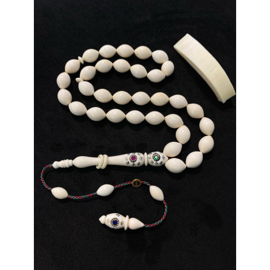 Özel Usta İşçilikli Özel Püskül Takımlı Fildişi Tesbih,Hayvansal Tesbih Tesbih