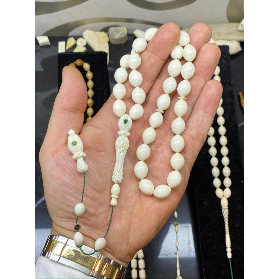 Özel Usta İşçilikli Sistemli Koleksiyonluk Oyma İmame Ve Hitamlı Fildişi Tesbih,Hayvansal Tesbih Tesbih