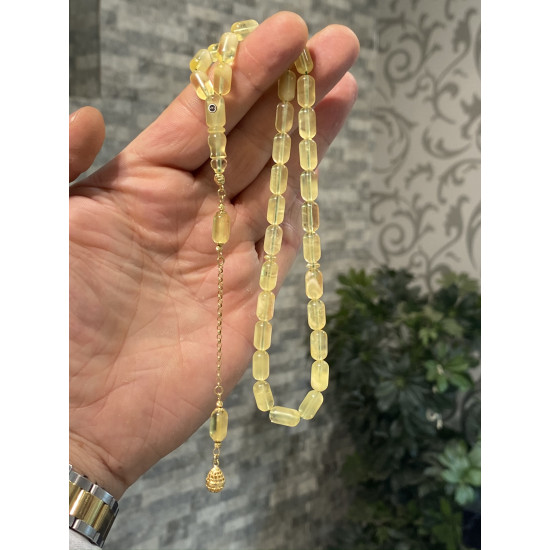 14 Ayar Altın Püskül Takımlı Damla Kehribar Tesbih Bna314,Damla Kehribar Tesbih