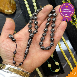 Özel Usta İşçilikli Abanoz Ağacı Üzeri Gümüş Kakma Tesbih