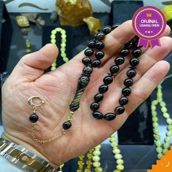 Özel Usta İşçilikli Altın Ay Yıldız Püsküllü Sarmal İşlemeli Turtle Shell Tesbih,Hayvansal Tesbih Tesbih