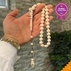 Ozel Usta İşçilikli Sistemli Safir Zümrüt Yakut Ve Altın Kakma Fil Dişi Tesbih