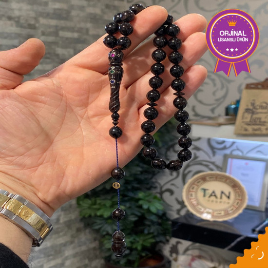 Özel Usta İşçilikli Oyma İmameli Zümrüt Kakmalı Turtle Shell Tesbih,Hayvansal Tesbih Tesbih