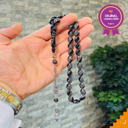 Usta İşi Özel Püskül Takımlı Abanoz Ağacı Üzeri Gümüş Kakma Tesbih