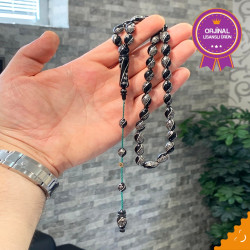 Özel Usta İşçilikli Koleksiyonluk Abanoz Ağacı Üzeri Gümüş Kakama Tesbih