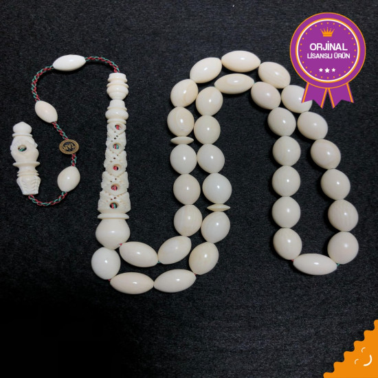 Özel Usta İşçilikli Sistemli Gümüş Kakma Fil Dişi Tesbih,Hayvansal Tesbih Tesbih