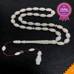 Özel Usta İşçilikli Minare Oyma İmame, Zümrüt İşlemeli Özel Koleksiyonluk Fil Dişi Tesbih