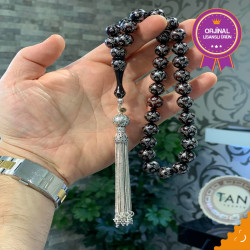 Özel Usta İşçilikli Koleksiyonluk Abanoz Ağacı Üzeri Gümüş Kakama Tesbih