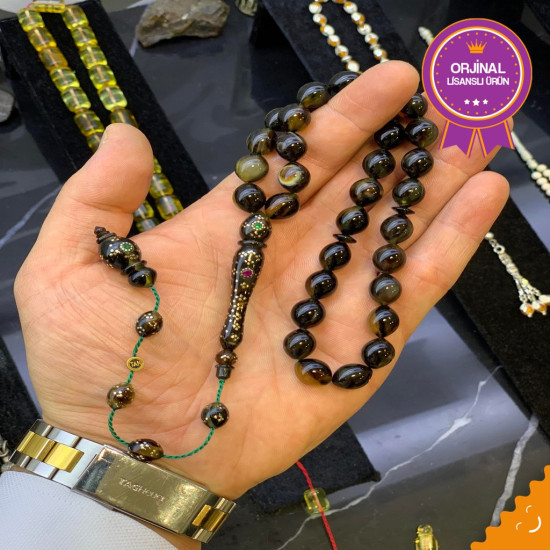 Özel Koleksiyonluk Yoğun Altın Kakma Zümrüt Yakut İşleme Turtle Shell,Hayvansal Tesbih Tesbih