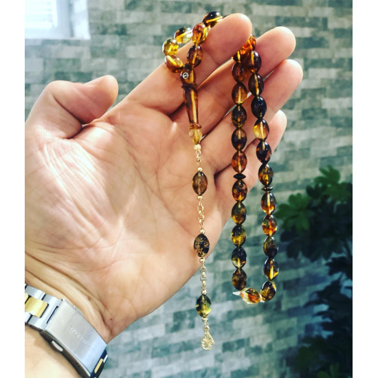 Fosilli Baltık Naturel Amber Gold Concept Limited Edition Damla Kehribar Tesbih,Damla Kehribar Tesbih