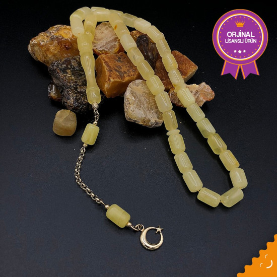 Altın Püsküllü Baltık Naturel Amber Damla Kehribar Tesbih Apt-10007,Damla Kehribar Tesbih