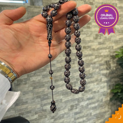 Özel Usta İşçilikli Sistemli Abanoz Ağacı Üzeri Gümüş Kakma Tesbih