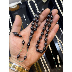 Özel Usta İşçilikli Sistemli Abanoz Ağacı Üzeri Gümüş Kakma Tesbih