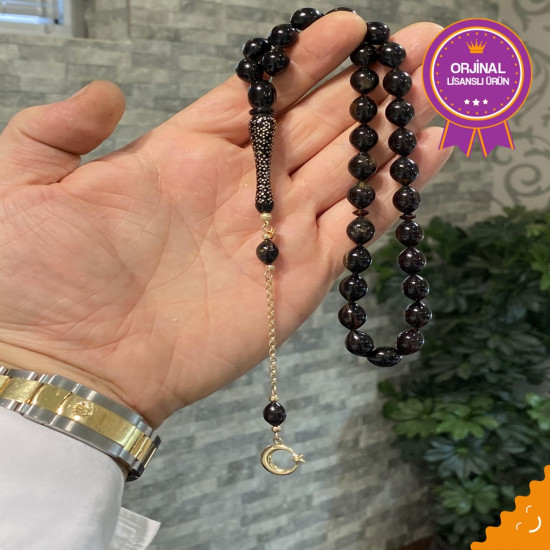 Özel Usta İşçilikli Altın Ay Yıldız Püsküllü Kakmalı Turtle Shell Tesbih,Hayvansal Tesbih Tesbih