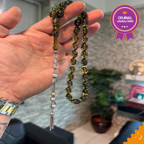 Özel Püskül Takımlı Ateş Kehribar Tesbih Ak1805,Ateş Kehribar Tesbih